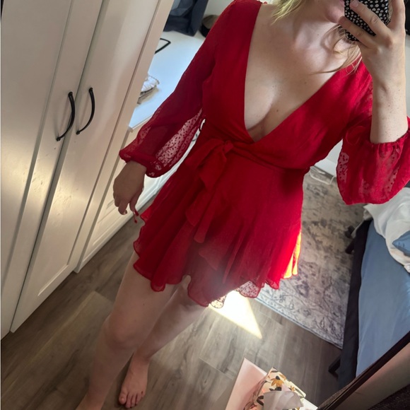 NWT Saints + Secrets Xenia Boutique Red Ruffle Mini Dress w/ Long Sleeves Size S - Picture 5 of 6